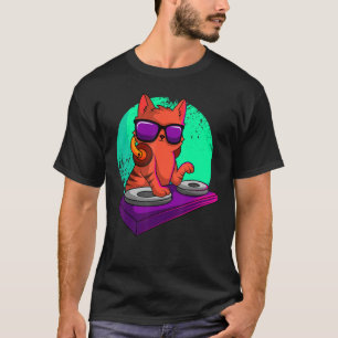 T-shirt Disque Jockey Cat Radio Club Dj Turntablist Deejay