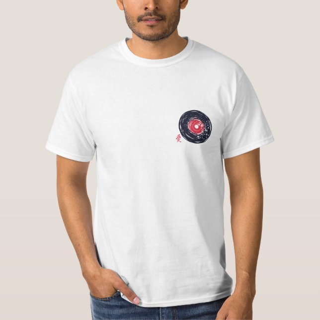 T-shirt Disque vinyle Retro Grunge avec fleurs de Sakura (Devant)