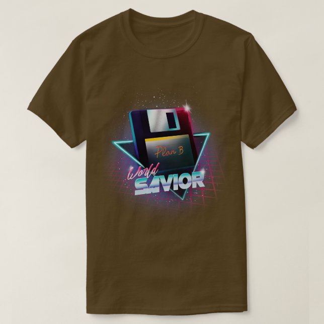 T-shirt Disquette 80s World Savior Retro Wave Disquette Or (Design devant)