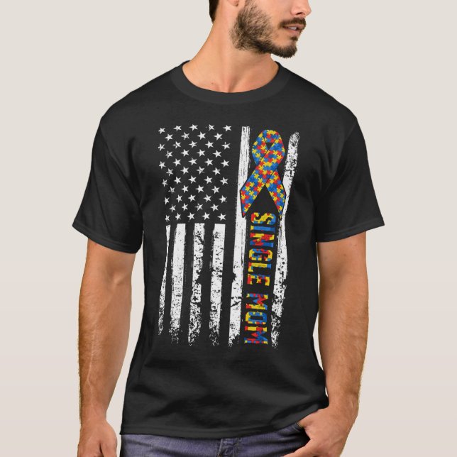 T-shirt Distorsion Usa Drapeau Autisme Mère célibataire Co (Devant)