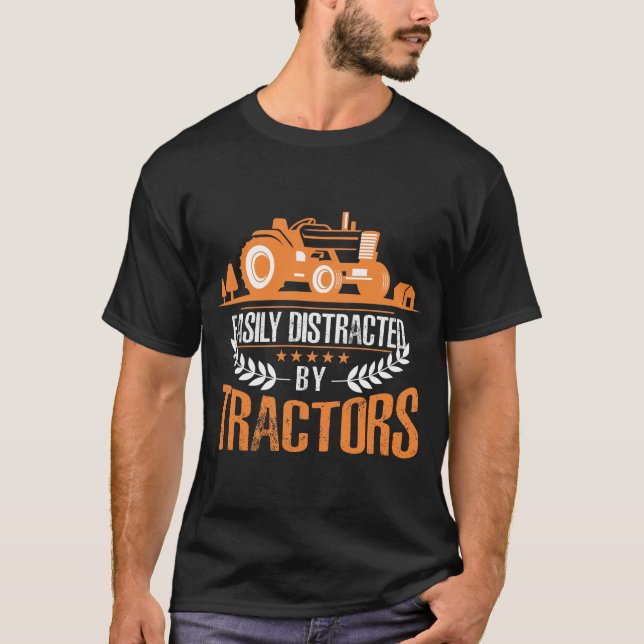 T-shirt Distrait de Tractor Farmer Funny Farming (Devant)