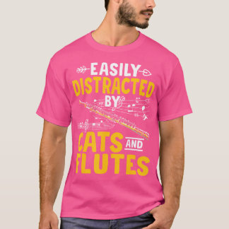 T-shirt Distrait Par Chats Et Flutes Expert Musicien Flut