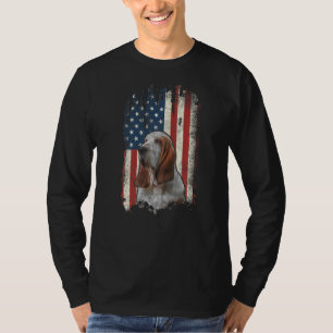 T-shirt Distress Basset Hound Drapeau Américain Patriotiqu