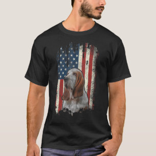 T-shirt Distress Basset Hound Drapeau Américain Patriotiqu