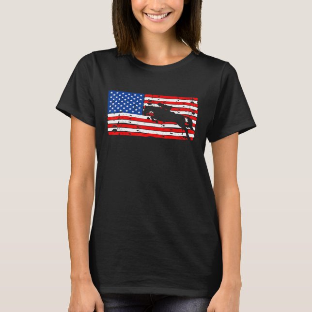 T-shirt Distress Drapeau Américain Horseback équitation Ch (Devant)