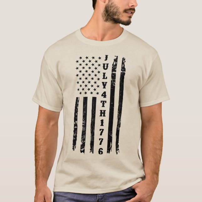 T-shirt Distressé Juillet 4 1776 Drapeau (Devant)