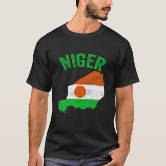 T-shirt Distresse Rtro Niger Drapeau Niger Carte Patriotiq