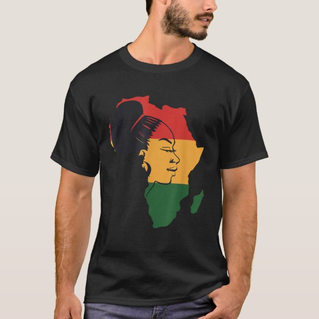 T-shirt Distressed African Map With Afro Queen In Africa F (Devant)