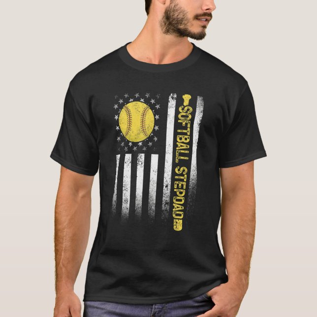 T-shirt Distressed américain Drapeau Softball Stepdad Frap (Devant)