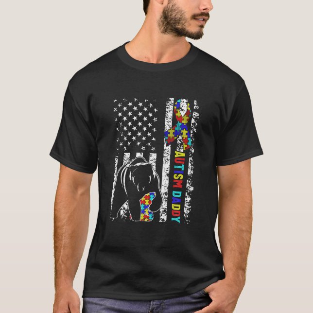 T-shirt Distressed American Flag Autism Daddy Bear Awarene (Devant)