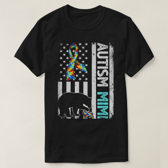 T-shirt Distressed American Flag Autism Mimi Bear Autistic (Design devant)