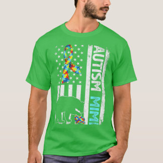 T-shirt Distressed American Flag Autism Mimi Bear Autistic