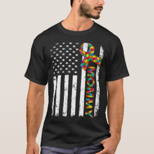 T-shirt Distressed Autisme Maman Américaine Drapeau Famill