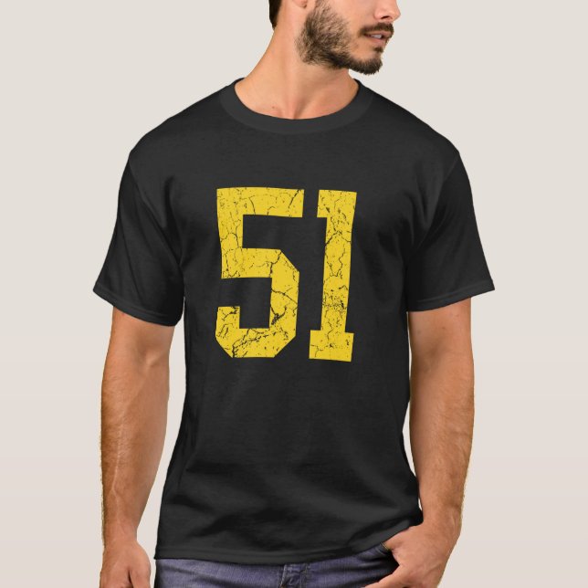 T-shirt Distressed Bright Gold Number 51 Jersey Player Uni (Devant)