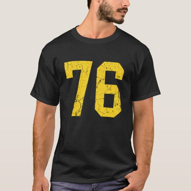 T-shirt Distressed Bright Gold Number 76 Jersey Player Uni (Devant)