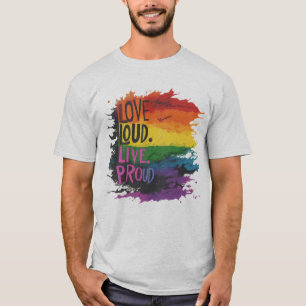 T-shirt Distressed drapeau arc-en-ciel amour vif et fier L
