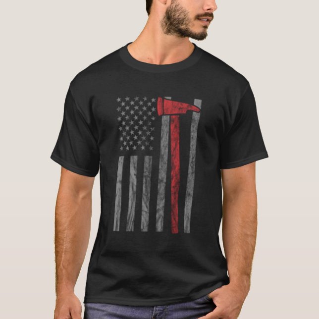 T-shirt Distressed Fire Ax Usa Drapeau Pompier (Devant)