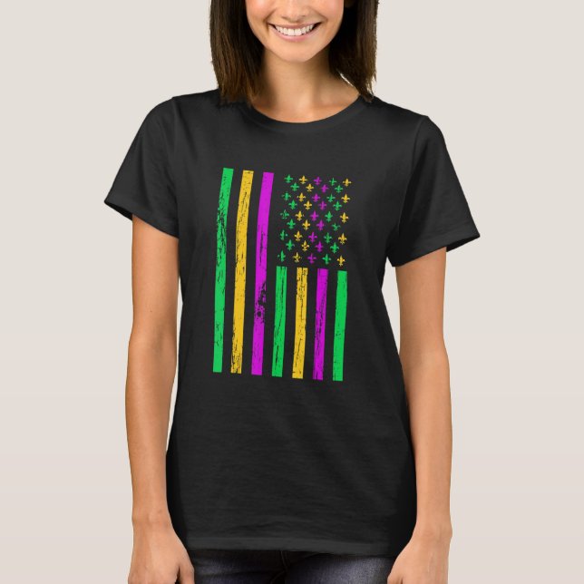 T-shirt Distressed Mardi Gras American US Flag Carnival Fe (Devant)