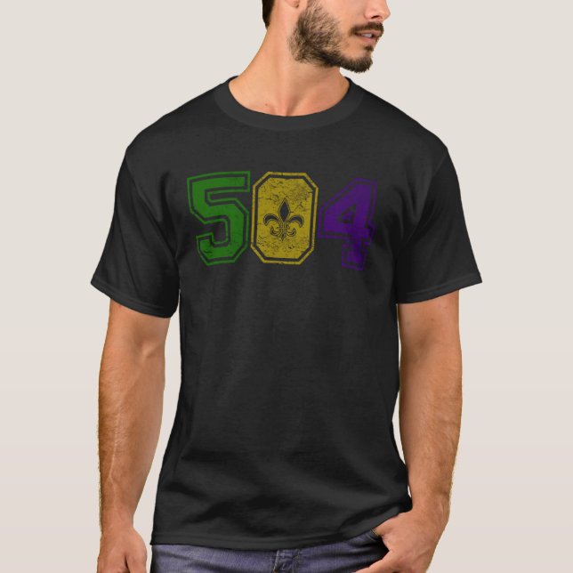 T-shirt Distressed Mardi Gras Retro Fleur De Lis NOLA 504 (Devant)