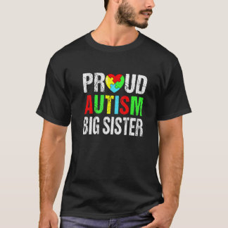 T-shirt Distressed Proud Autism Big Sister Heart Family Ma