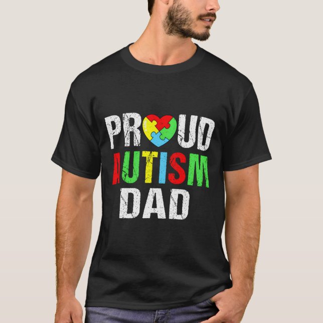 T-shirt Distressed Proud Autism Dad He Family (Devant)