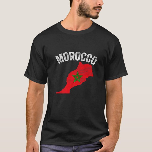 T-shirt Distressed Retro Morocco Flag Morocco Map Patrioti (Devant)