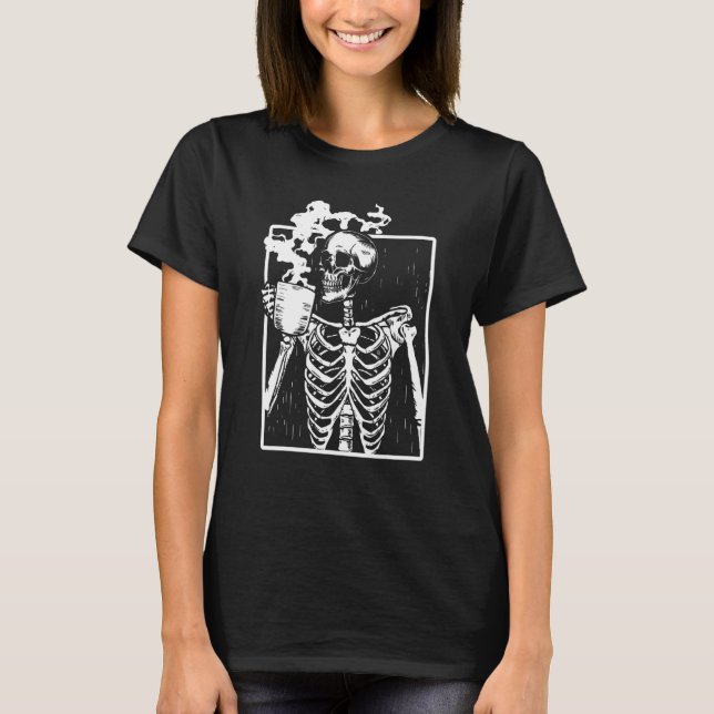 T-shirt Distressed Skeleton Vintage Smiling Skull Drinking (Devant)