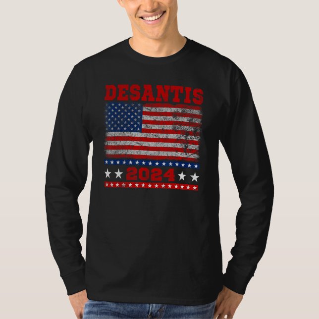 T-shirt Distressed Style American Flag Desantis 2024 (Devant)