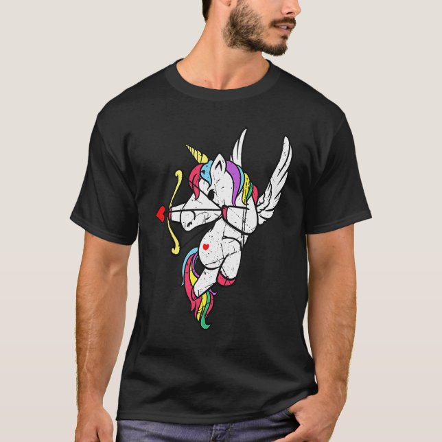 T-shirt Distressed Unicorn Cupid Love Valentines Day Coupl (Devant)