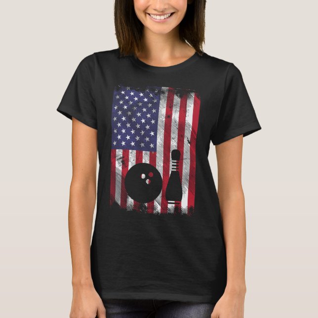 T-shirt Distressed Us Drapeau Bowling Patriotic Bowler Hom (Devant)