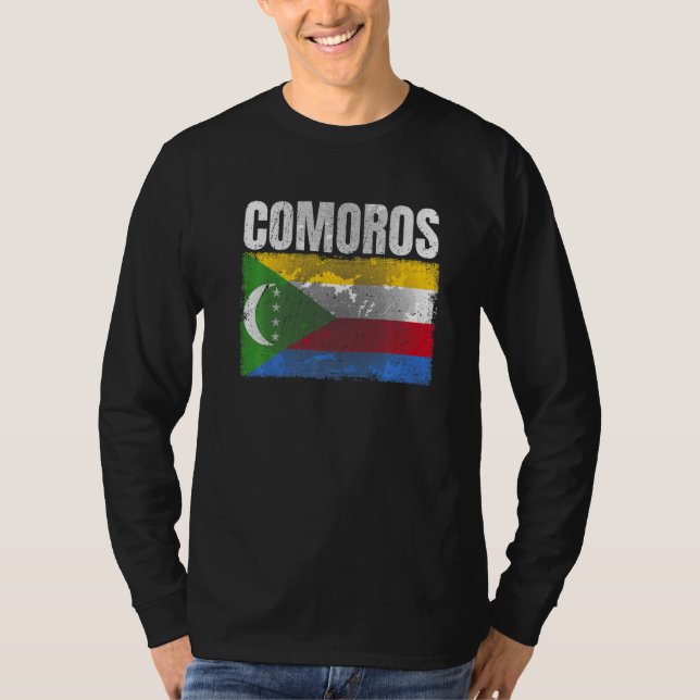 T-shirt Distresses Comores Drapeau Graphique Pour Hommes F (Devant)