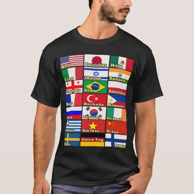 T-shirt Dites Bonjour Dans 21 Langues Différentes Mignonne (Devant)