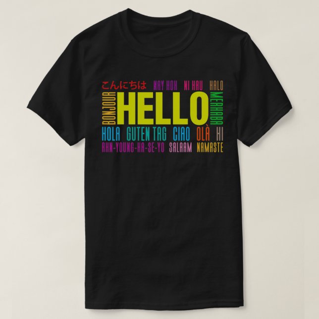 T-shirt Dites Bonjour dans différentes langues Tra interna (Design devant)