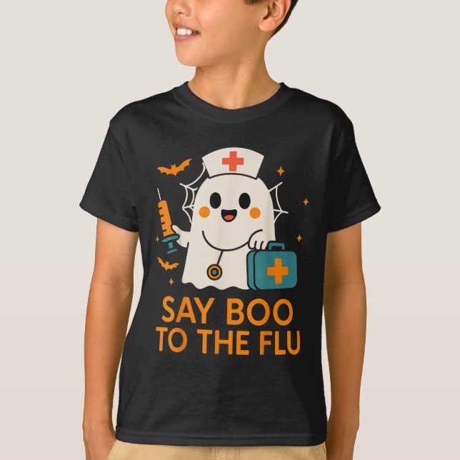 T-shirt Dites Boo À L'Infirmière Grippe Halloween Vaccine  (Devant)