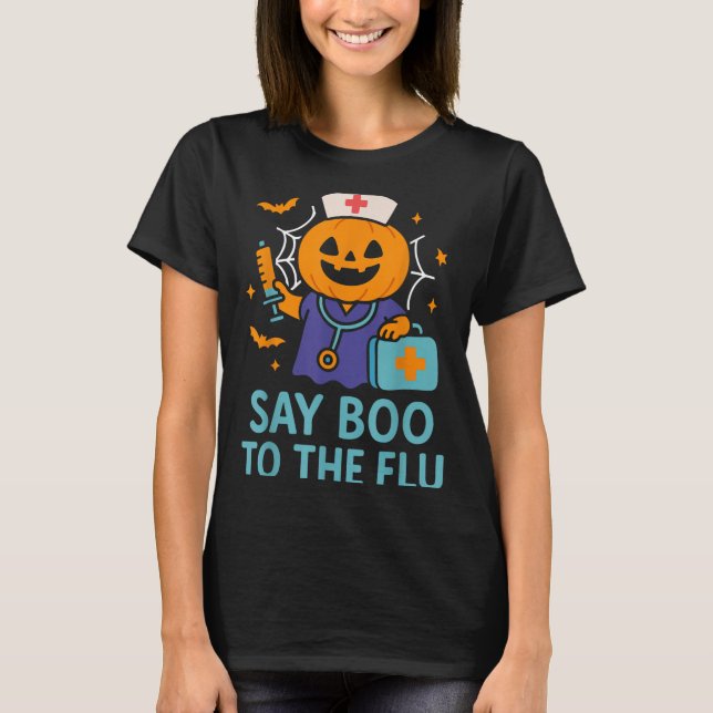 T-shirt Dites Boo Au Citrouille Du Vaccin D'Halloween De L (Devant)