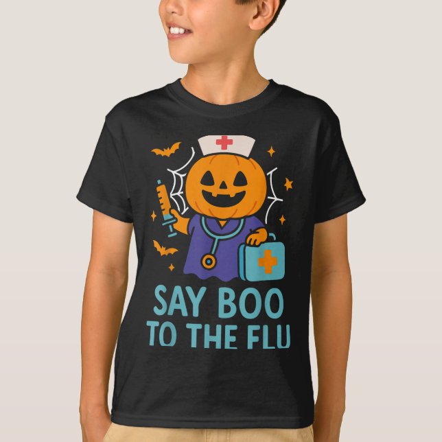 T-shirt Dites Boo Au Citrouille Du Vaccin D'Halloween De L (Devant)