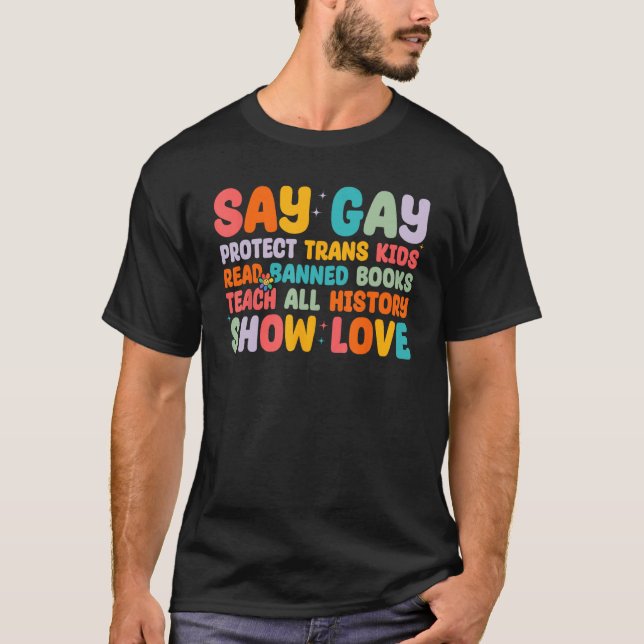 T-shirt Dites Gay Protéger les enfants trans Lire Interdit (Devant)