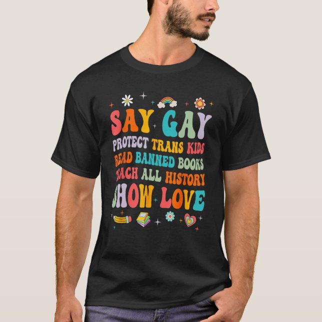 T-shirt Dites Gay Protéger les enfants trans Lire Livres I (Devant)