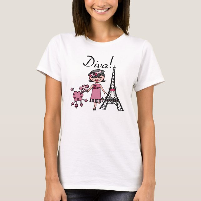 T-shirt Diva de cheveux noirs (Devant)