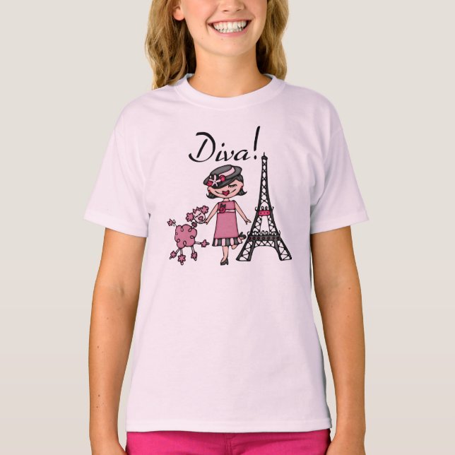 T-shirt Diva de cheveux noirs (Devant)