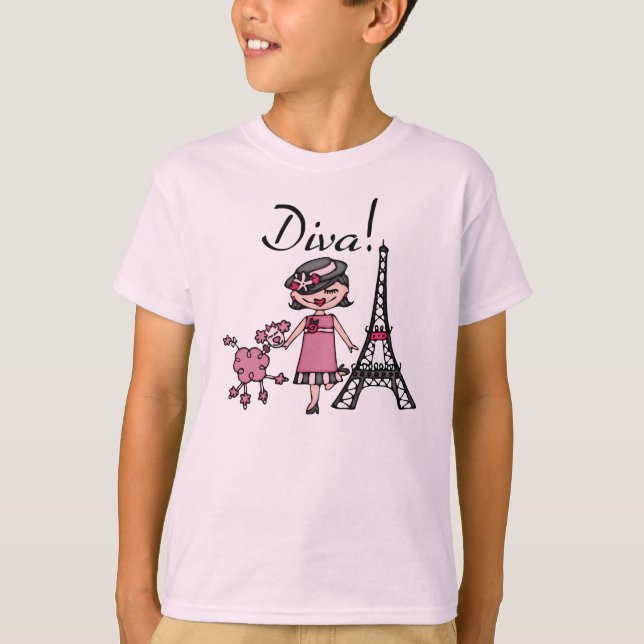 T-shirt Diva de cheveux noirs (Devant)