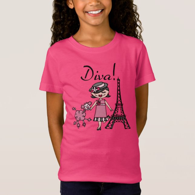 T-Shirt Diva de cheveux noirs (Devant)