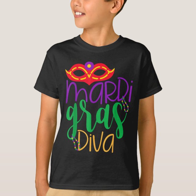 T-shirt Diva Mardi Gras - Masque et perles Design  (Devant)