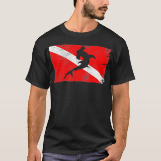 T-shirt Diver Down Drapeau Tête de marteau Silhouette Plon