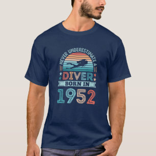 T-shirt Diver Né 1952 70E Anniversaire Plongée Cadeau