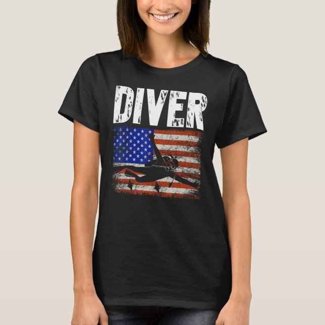T-shirt Diver US American Flag Dive Scuba Diving (Devant)