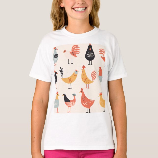 T-shirt Divers poulets sur fond blanc (Devant)