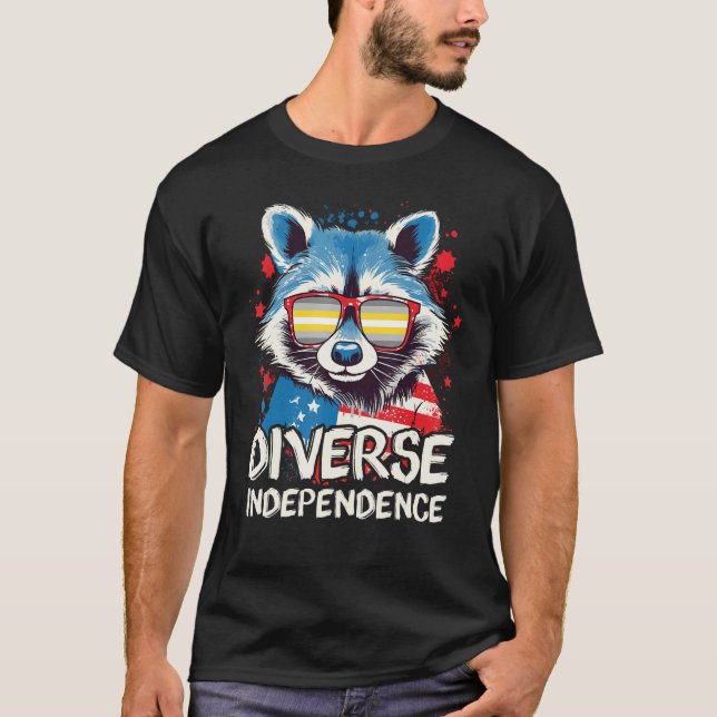 T-shirt Diverse Independence  Raccoon Demigender Sunglasse (Devant)