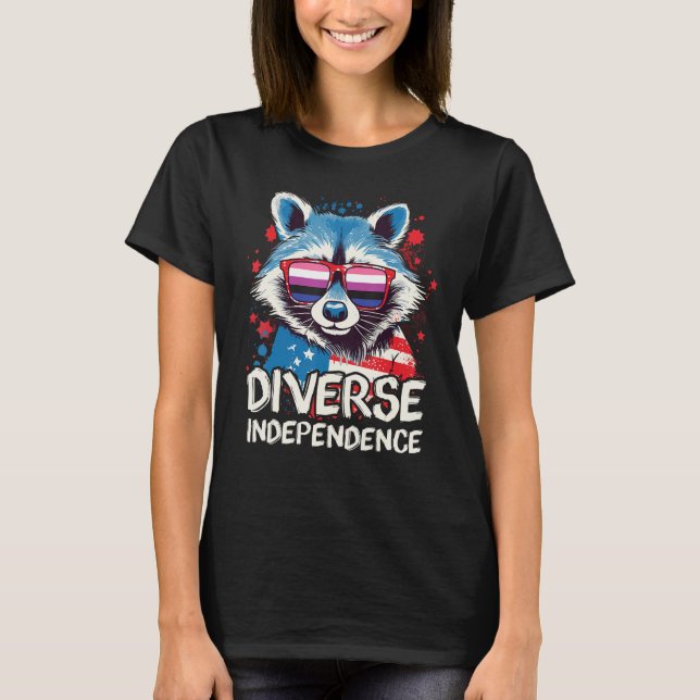 T-shirt Diverse Independence  Raccoon Gender Fluid Sunglas (Devant)