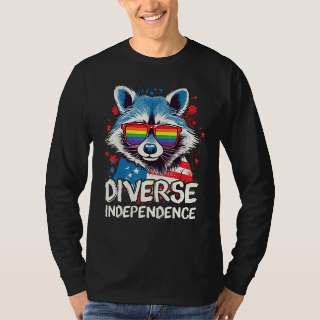 T-shirt Diverse Independence  Raccoon LGBT Pride Sunglasse (Devant)